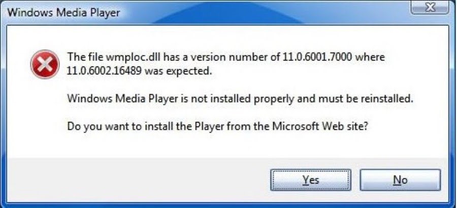 Version error. Windows Media Player 12 - wmploc.dll Error!.